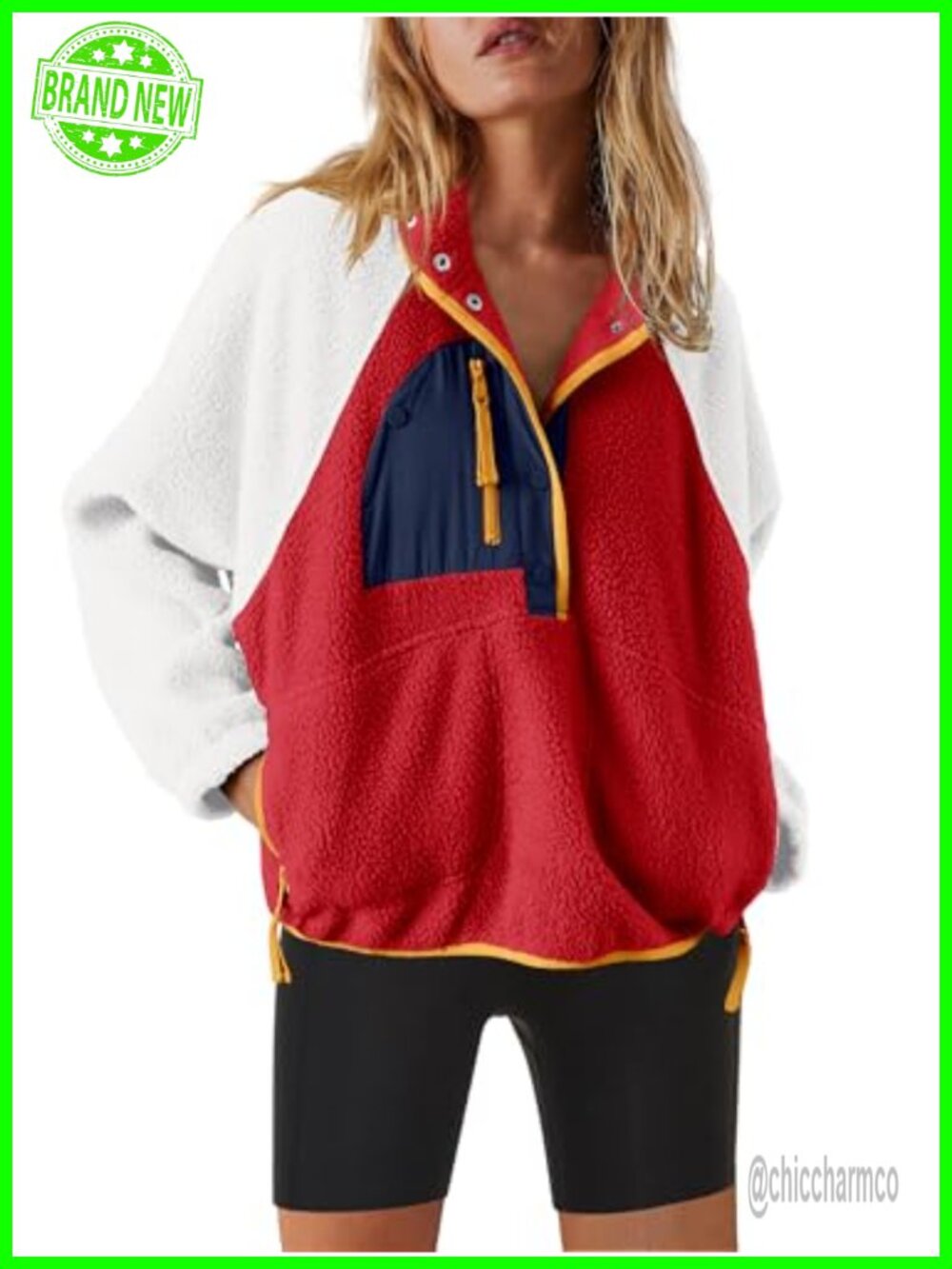 Womens Fleece Pullover Quarter Zip Sherpa Jacket Fuzzy Sweatshirt